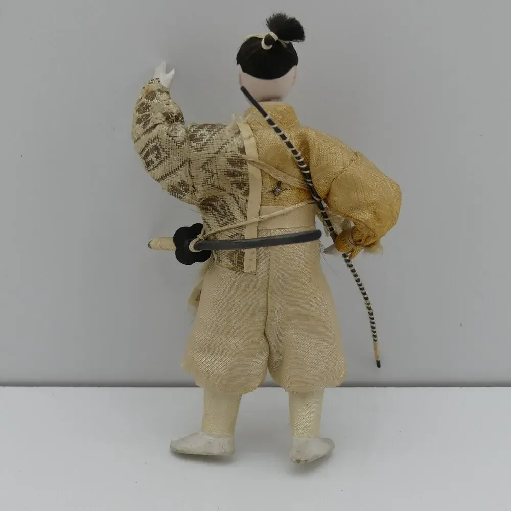 Rare Antique 19th C Japanese Gofun Samurai Warrior Doll Figure Handmade w Katana